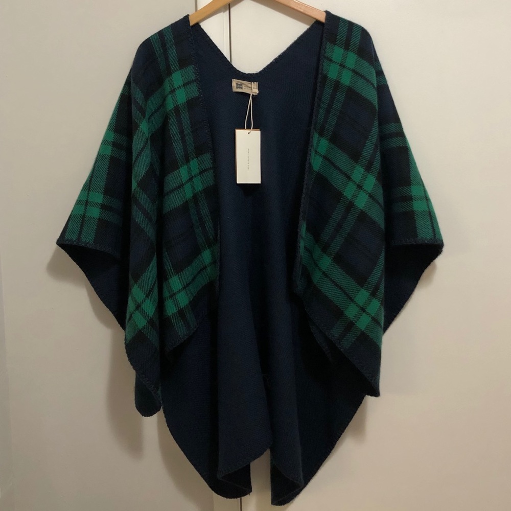 Green and Navy Plaid Poncho